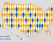 A map of the United States demonstrating what percentage of Americans live with disabilities.